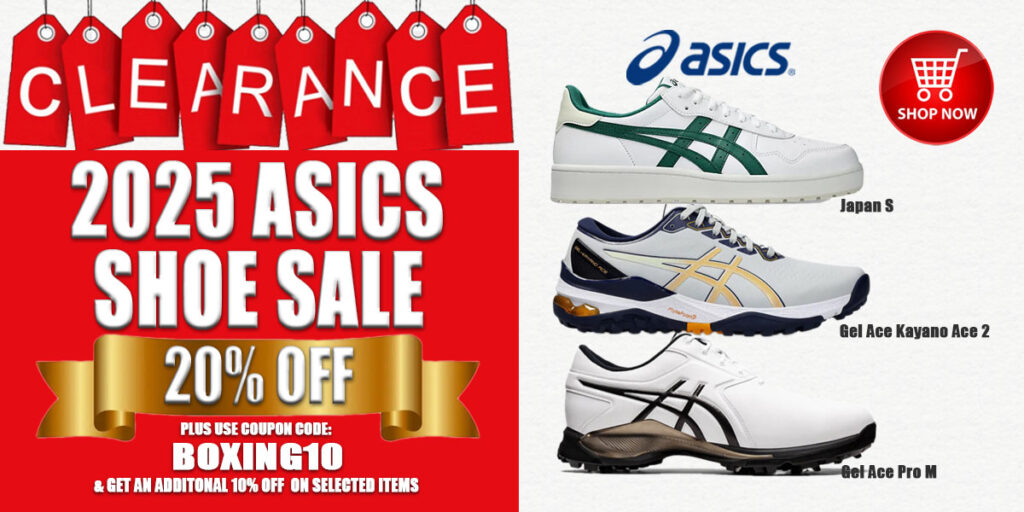 Image of Riverside Golf Centers Asics Golf Shoe Sale Banner