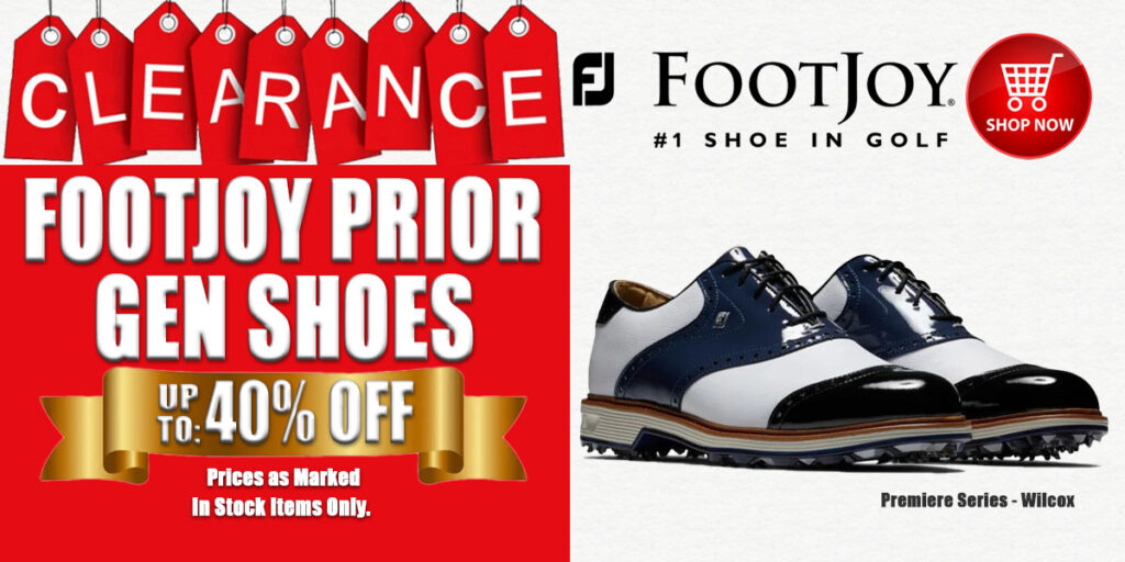 Image of Riverside Golf Centers Footjoy Shoe Sale Banner for Previous Season Golf Shoes