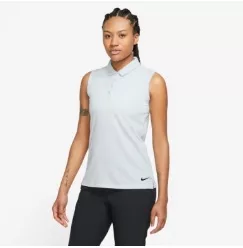 Nike Women's Dri-FIT Victory Sleeveless Printed Polo | Pure Platinum / Black