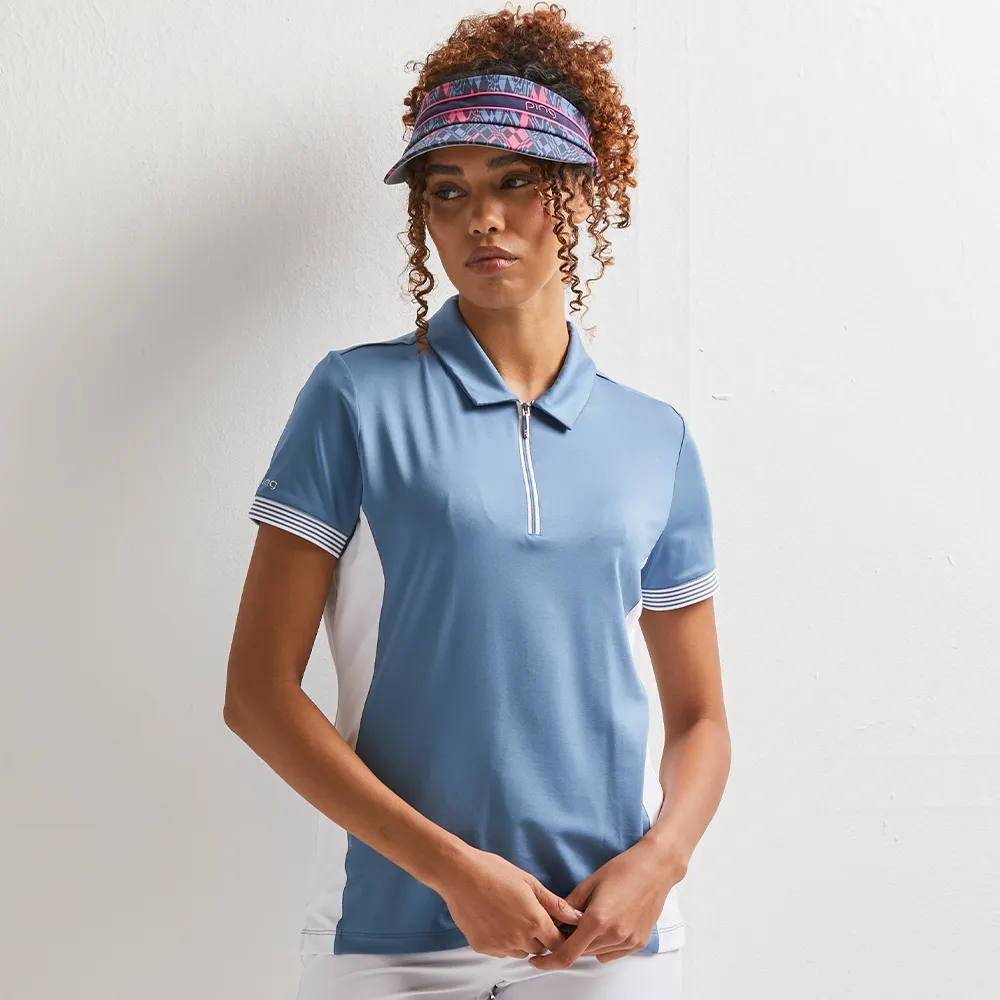 Ping Kirby Ladies Zip Neck Polo Shirt | Coronet Blue / White