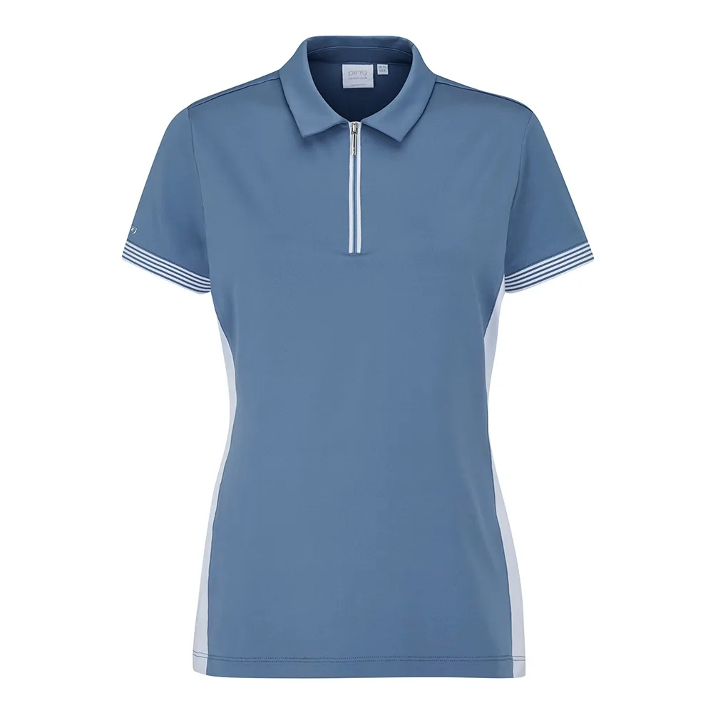Ping Kirby Ladies Zip Neck Polo Shirt | Coronet Blue / White