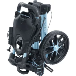 Image of BagBoy Nitron Auto Open Push Cart Ice Blue and White Folded