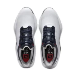 Image of Men's Footjoy Pro SLX Golf Shoe White, Navy and Red Pair Top View