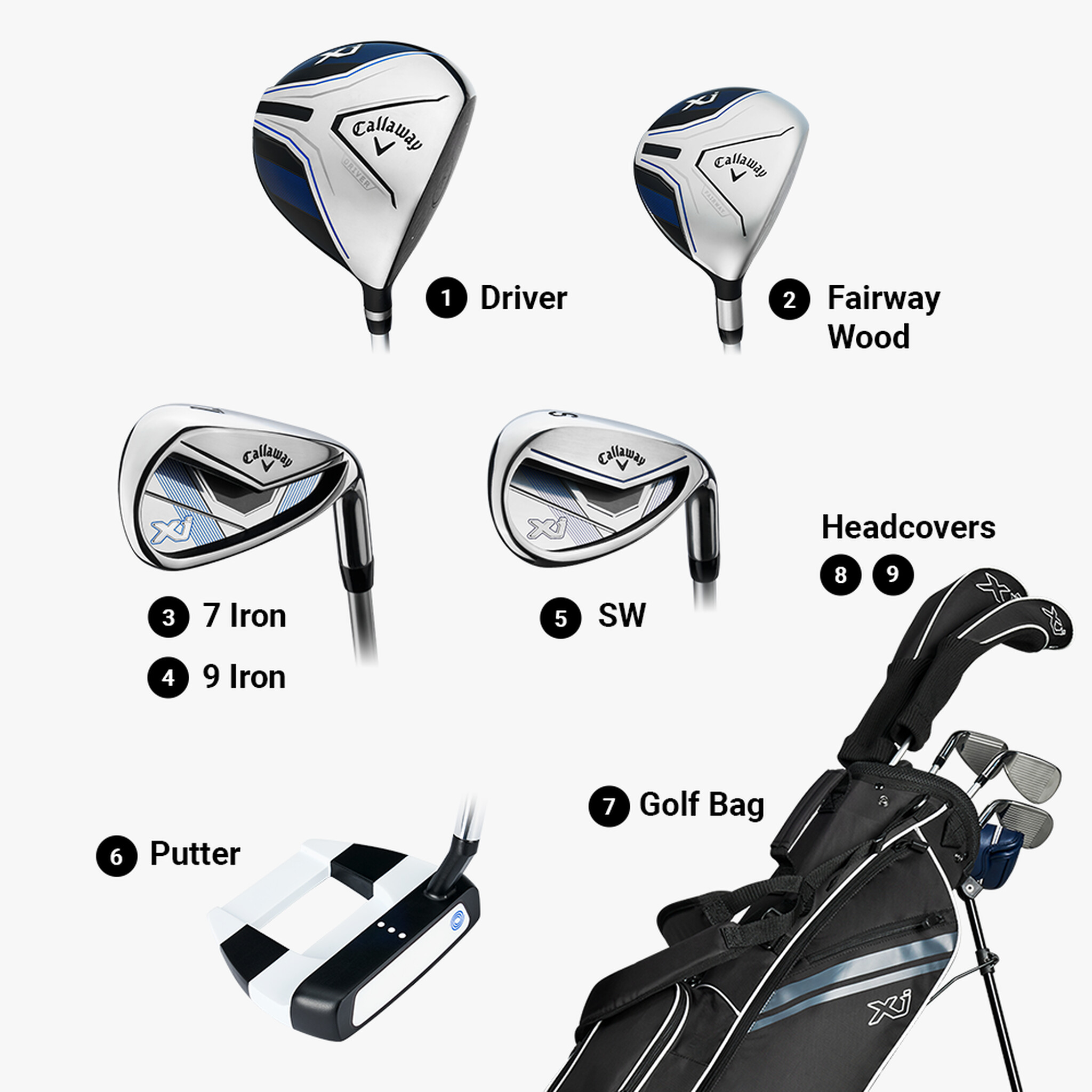 Callaway XJ Junior Level 2 Complete Set | 7Pc - Black - Height 47