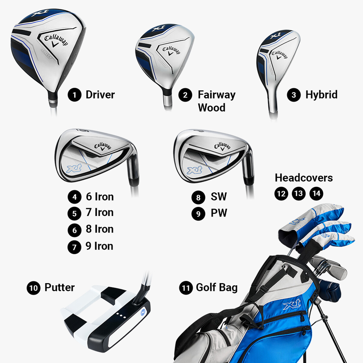 Callaway XT 11Pc Teen Set | Blue/White - Height 58