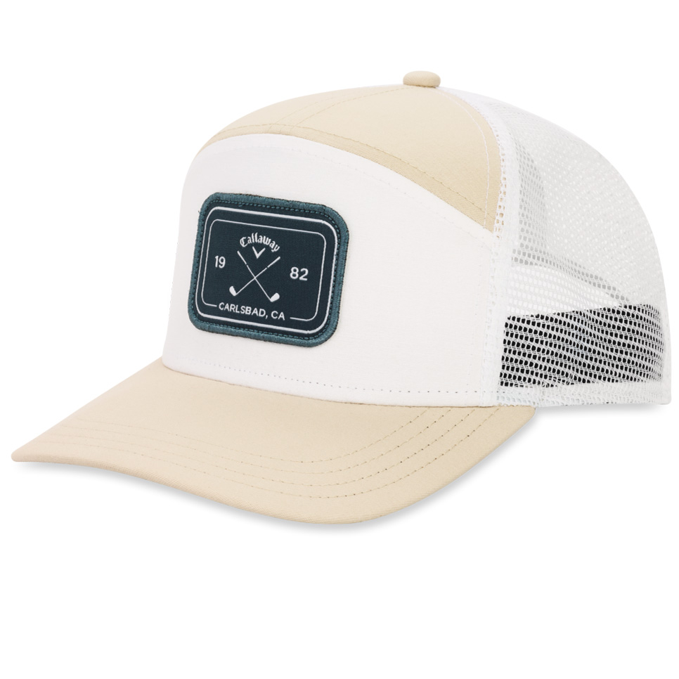 Callaway 6 Panel Trucker Hat | Khaki / White – Adjustable – Prior Generation Model (2019)