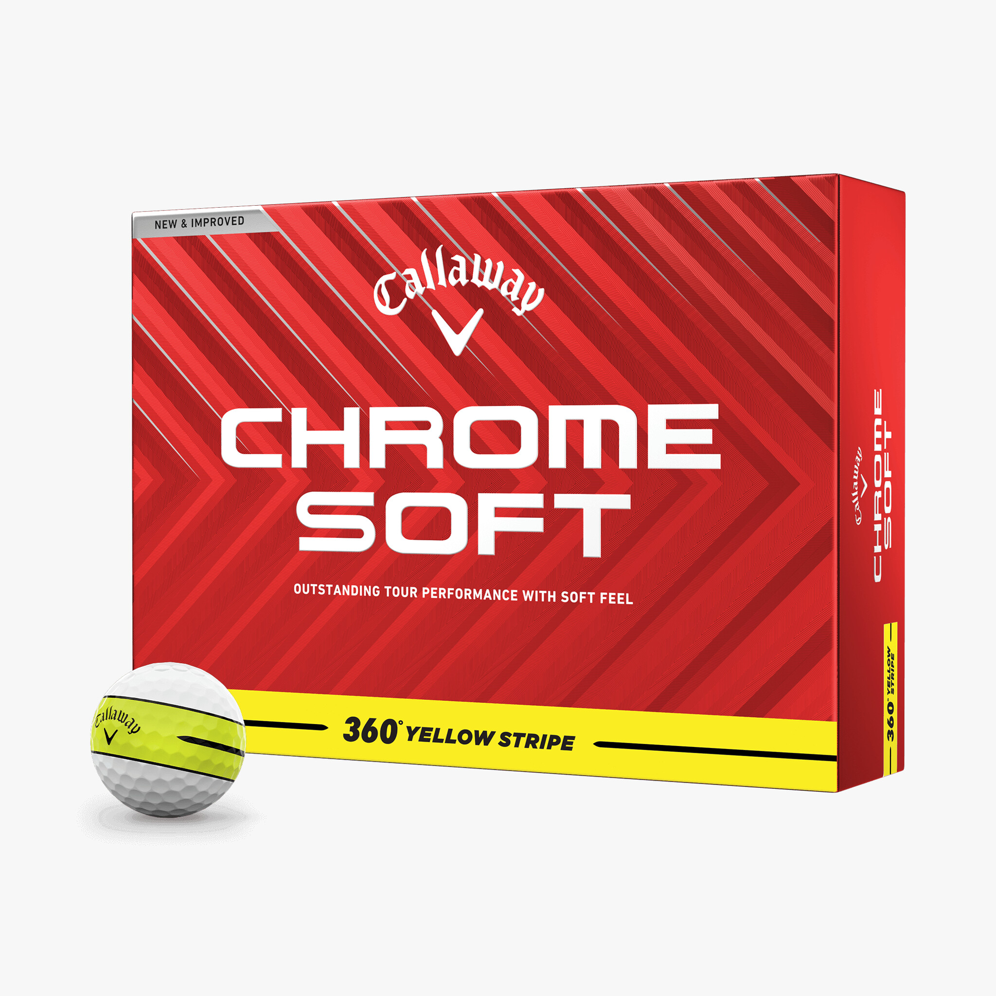 Callaway Chrome Soft 360 Yellow Stripe Golf Balls | White – Dozen Pack – Prior Generation